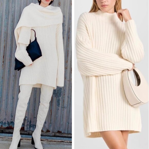 STAUD Linear Sweater Mini Dress XLarge Ivory Cream Knit Casual